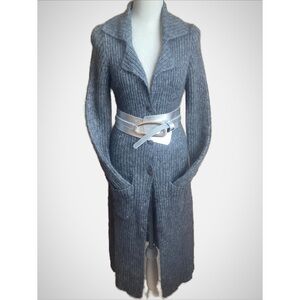 MODA INTERNATIONAL Gray Mohair Ribbed Knit Duster Cardigan